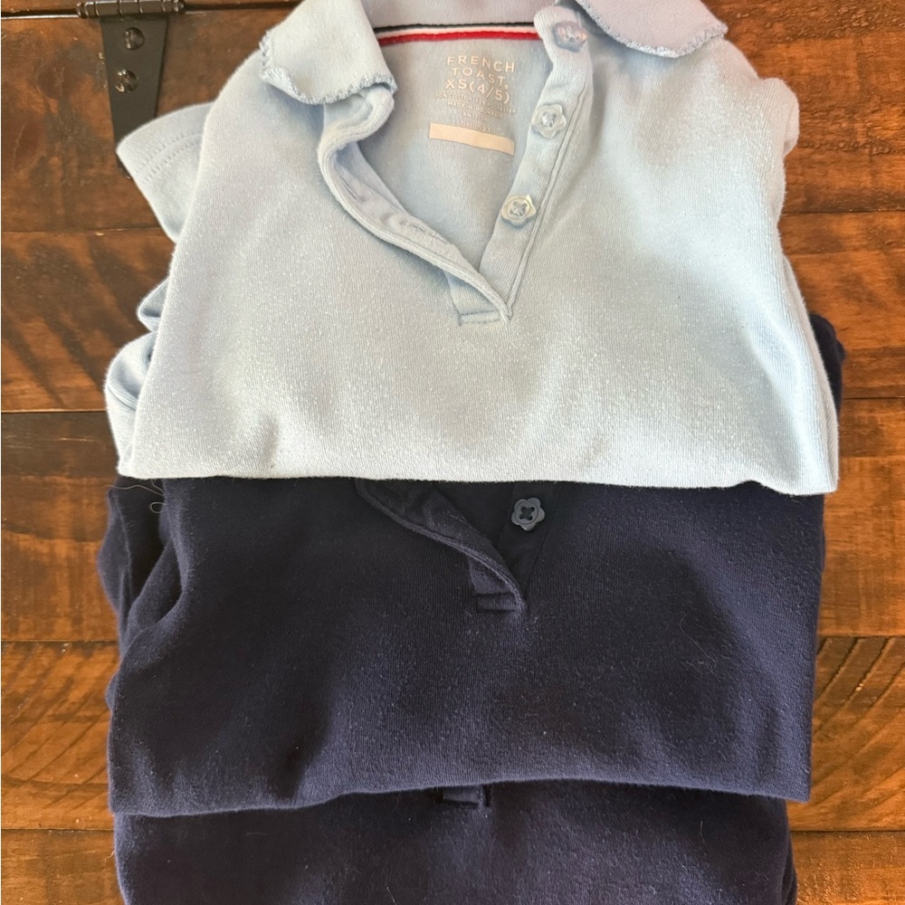 3 French Toast Light Blue and Navy Kids Polo long sleeve Shirts